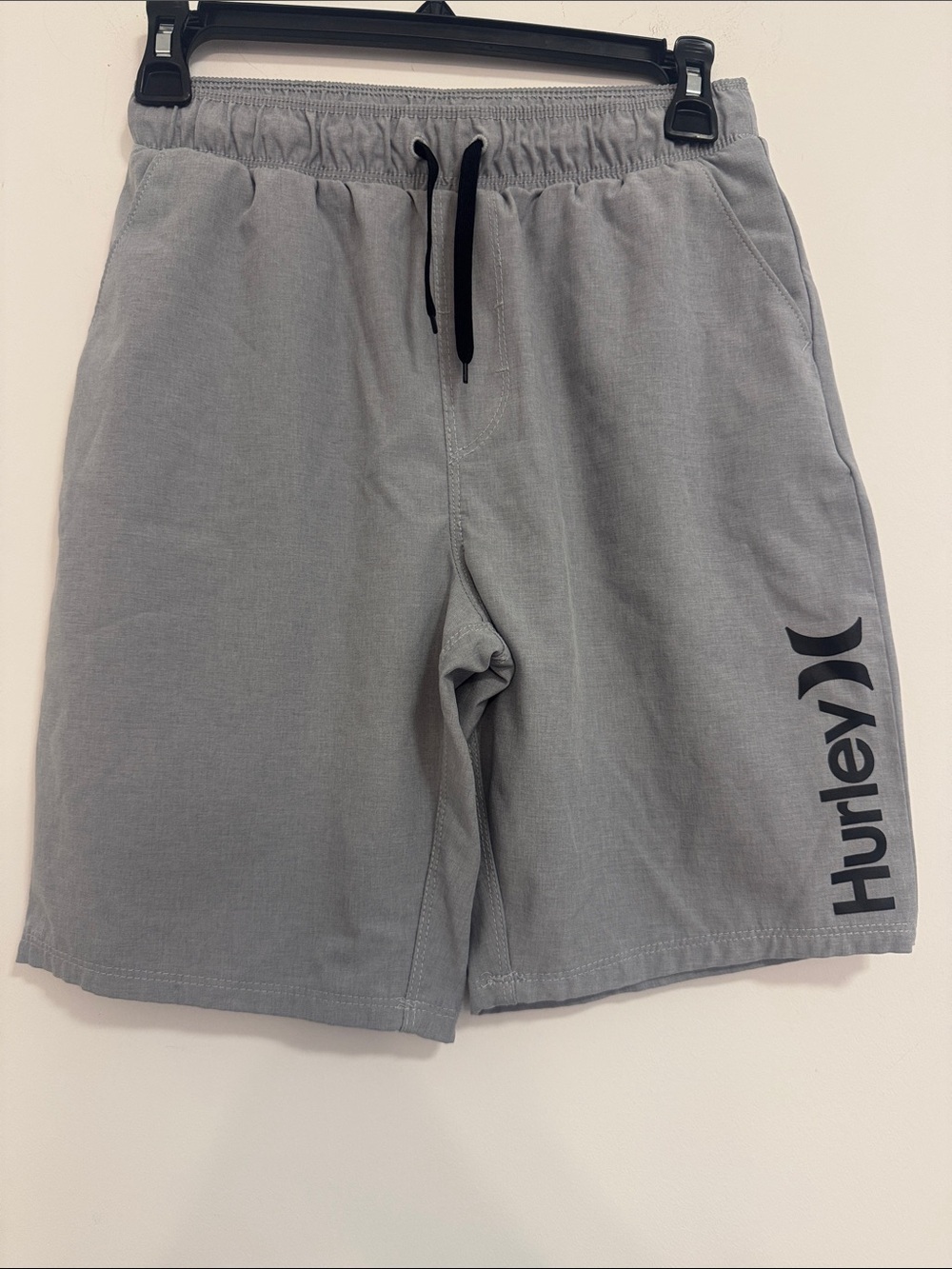 Hurley Light Gray Drawstring Waist Shorts with Side Logo